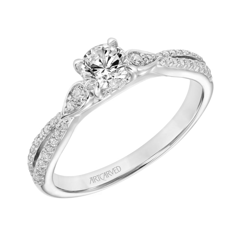 Artcarved Bridal Mounted Mined Live Center One Love Engagement Ring Mara 18K White Gold