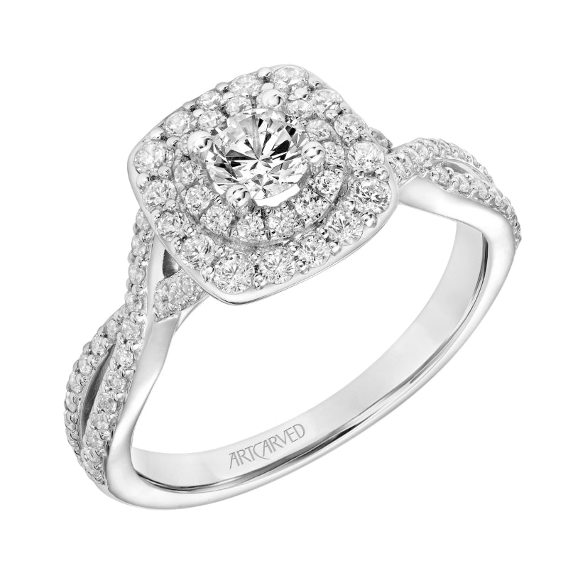 Artcarved Bridal Mounted Mined Live Center Contemporary One Love Halo Engagement Ring 14K White Gold