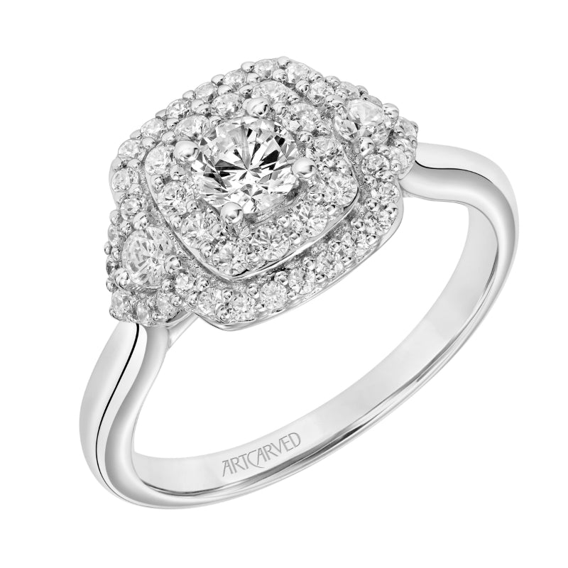 Artcarved Bridal Semi-Mounted with Side Stones One Love Engagement Ring 14K White Gold