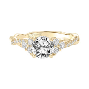 Artcarved Bridal Mounted with CZ Center Contemporary 3-Stone Engagement Ring 18K Yellow Gold