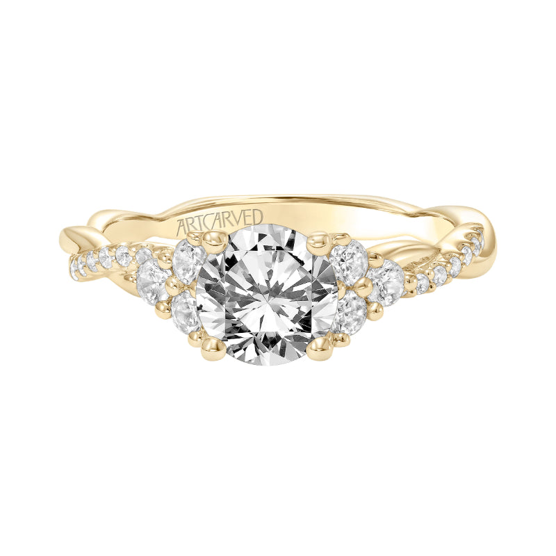 Artcarved Bridal Semi-Mounted with Side Stones Contemporary 3-Stone Engagement Ring 18K Yellow Gold