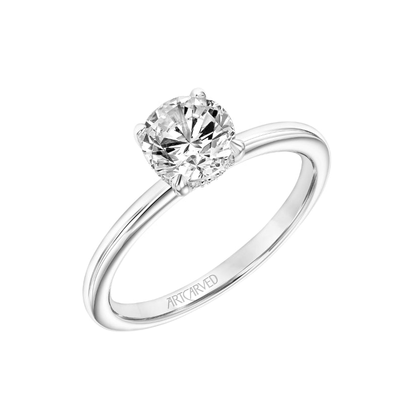 Artcarved Bridal Semi-Mounted with Side Stones Classic Solitaire Engagement Ring Elyse 18K White Gold