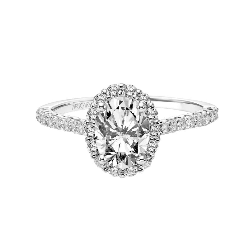 Artcarved Bridal Semi-Mounted with Side Stones Classic Halo Engagement Ring Jocelyn 14K White Gold