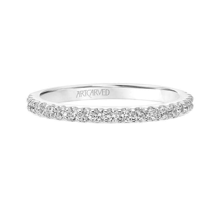 Artcarved Bridal Mounted with Side Stones Classic Diamond Wedding Band Marsha 18K White Gold