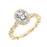 Artcarved Bridal Semi-Mounted with Side Stones Contemporary Halo Engagement Ring Paley 14K Yellow Gold