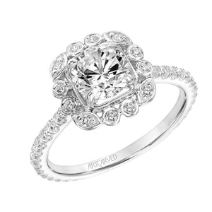Artcarved Bridal Semi-Mounted with Side Stones Contemporary Halo Engagement Ring Riley 14K White Gold