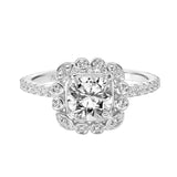 Artcarved Bridal Semi-Mounted with Side Stones Contemporary Halo Engagement Ring Riley 14K White Gold