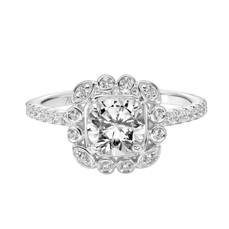 Artcarved Bridal Mounted with CZ Center Contemporary Halo Engagement Ring Riley 18K White Gold
