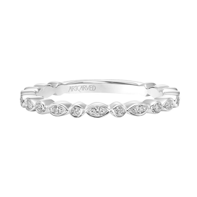 Artcarved Bridal Mounted with Side Stones Contemporary Halo Diamond Wedding Band Riley 18K White Gold