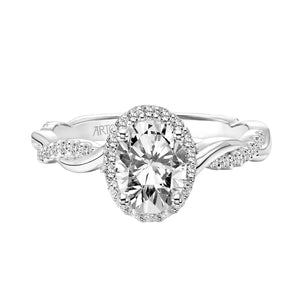 Artcarved Bridal Mounted with CZ Center Contemporary Twist Halo Engagement Ring Rina 14K White Gold