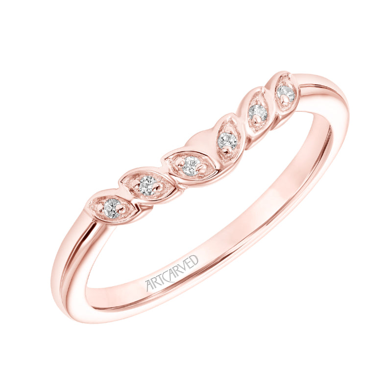 Artcarved Bridal Mounted with Side Stones Contemporary Floral Diamond Wedding Band Heather 14K Rose Gold