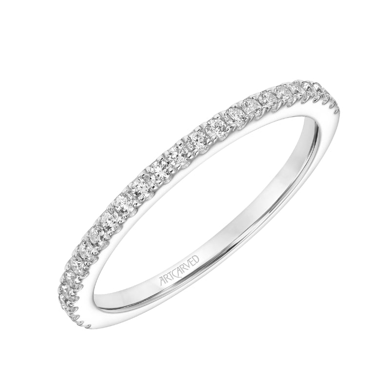 Artcarved Bridal Mounted with Side Stones Contemporary Halo Diamond Wedding Band Joy 14K White Gold