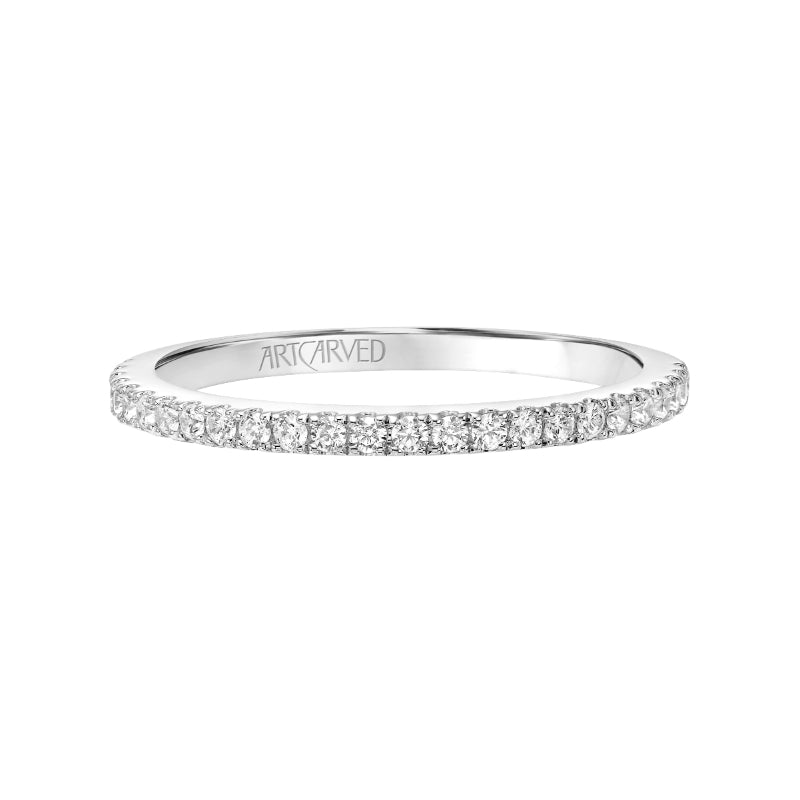 Artcarved Bridal Mounted with Side Stones Contemporary Halo Diamond Wedding Band Joy 18K White Gold