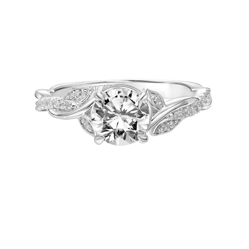 Artcarved Bridal Semi-Mounted with Side Stones Contemporary Floral Halo Engagement Ring Petaluma 18K White Gold