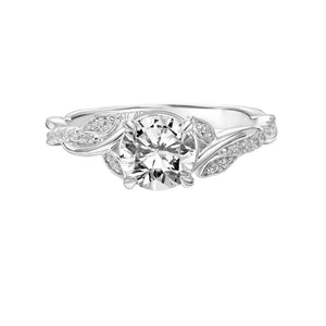 Artcarved Bridal Semi-Mounted with Side Stones Contemporary Floral Halo Engagement Ring Petaluma 18K White Gold