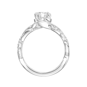 Artcarved Bridal Semi-Mounted with Side Stones Contemporary Floral Halo Engagement Ring Petaluma 18K White Gold
