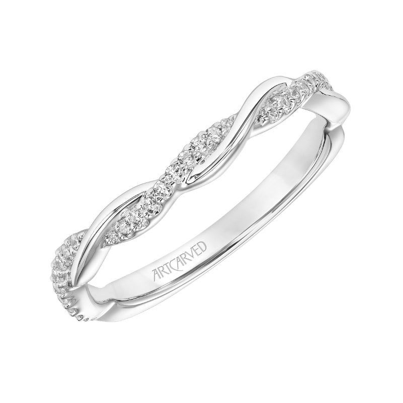 Artcarved Bridal Mounted with Side Stones Contemporary Floral Diamond Wedding Band Petaluma 18K White Gold