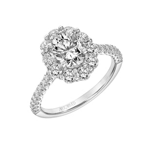 Artcarved Bridal Semi-Mounted with Side Stones Classic Halo Engagement Ring 14K White Gold