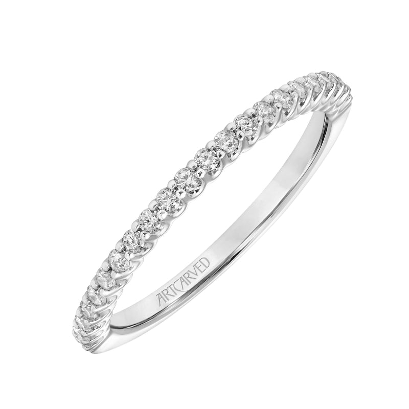 Artcarved Bridal Mounted with Side Stones Classic Halo Diamond Wedding Band 18K White Gold