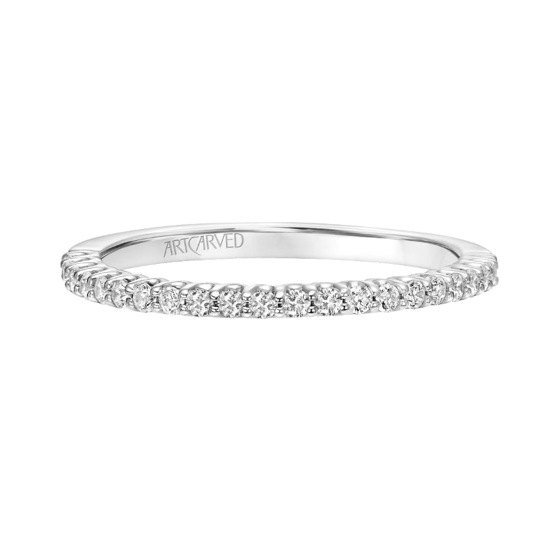 Artcarved Bridal Mounted with Side Stones Classic Halo Diamond Wedding Band 14K White Gold