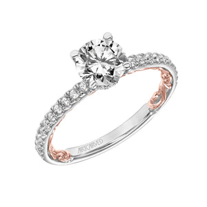 Artcarved Bridal Semi-Mounted with Side Stones Classic Lyric Diamond Engagement Ring Cora 14K White Gold Primary & 14K Rose Gold