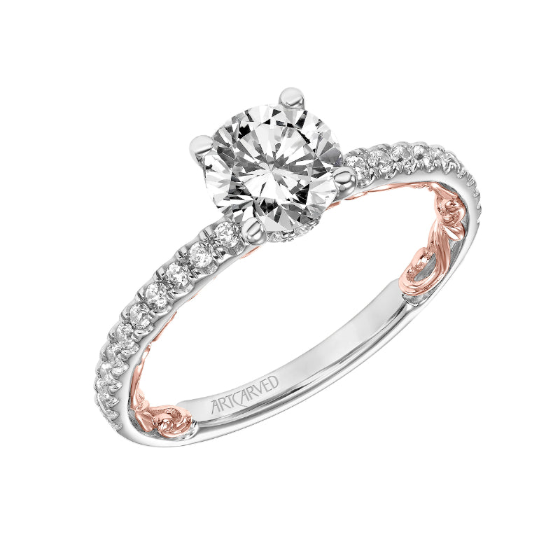 Artcarved Bridal Mounted with CZ Center Classic Lyric Diamond Engagement Ring Cora 18K White Gold Primary & Rose Gold