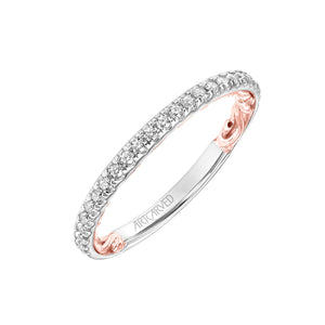 Artcarved Bridal Mounted with Side Stones Classic Lyric Diamond Wedding Band Cora 18K White Gold Primary & Rose Gold