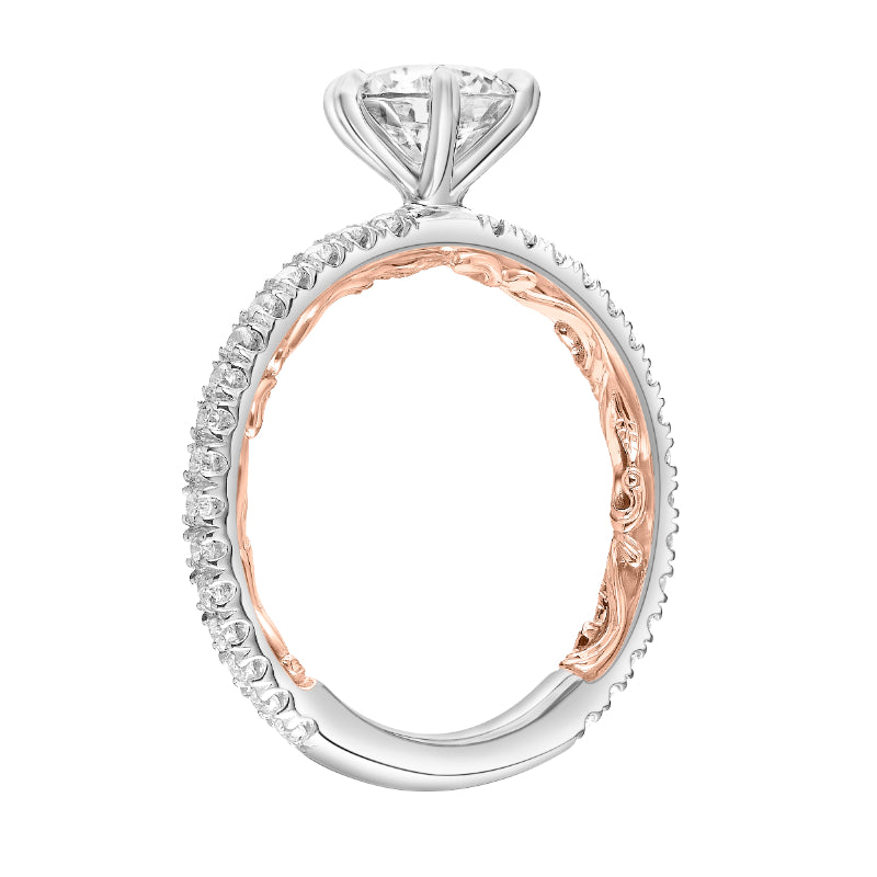 Artcarved Bridal Mounted with CZ Center Classic Lyric Engagement Ring Lara 14K White Gold Primary & 14K Rose Gold