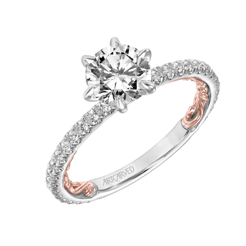 Artcarved Bridal Mounted with CZ Center Classic Lyric Engagement Ring Lara 14K White Gold Primary & 14K Rose Gold