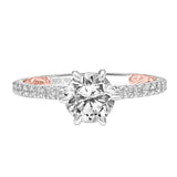 Artcarved Bridal Semi-Mounted with Side Stones Classic Lyric Engagement Ring Lara 14K White Gold Primary & 14K Rose Gold