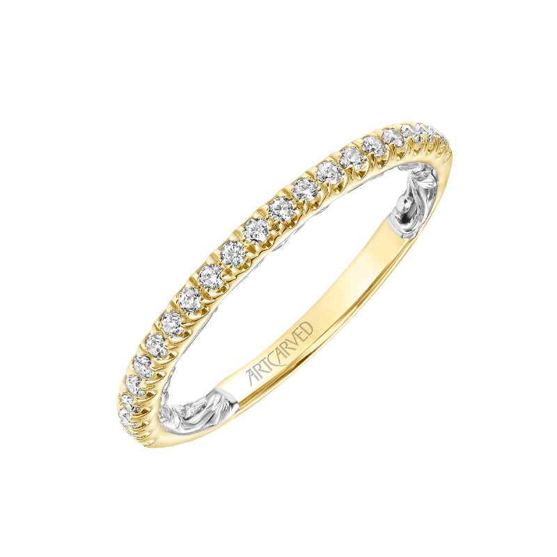 Artcarved Bridal Mounted with Side Stones Classic Lyric Diamond Wedding Band Renee 14K Yellow Gold Primary & 14K White Gold