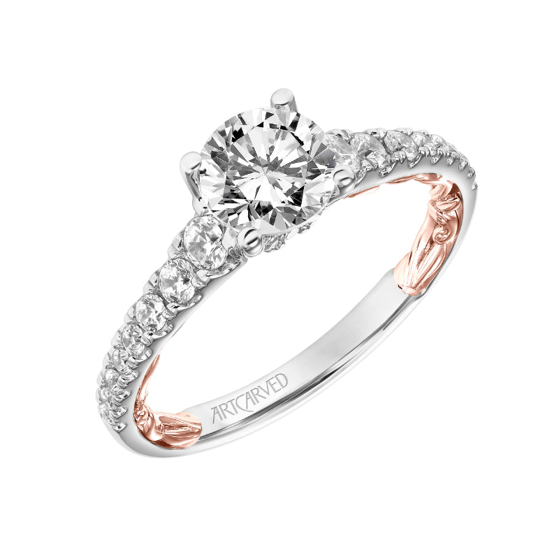 Artcarved Bridal Mounted with CZ Center Classic Lyric Engagement Ring Harley 14K White Gold Primary & 14K Rose Gold