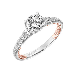 Artcarved Bridal Semi-Mounted with Side Stones Classic Lyric Engagement Ring Harley 18K White Gold Primary & Rose Gold