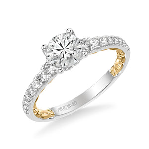Artcarved Bridal Mounted with CZ Center Classic Lyric Engagement Ring Harley 18K White Gold Primary & 18K Yellow Gold