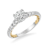 Artcarved Bridal Semi-Mounted with Side Stones Classic Lyric Engagement Ring Harley 18K White Gold Primary & 18K Yellow Gold