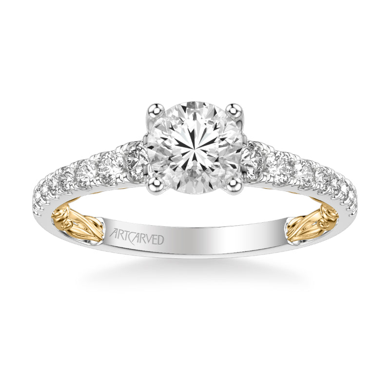 Artcarved Bridal Semi-Mounted with Side Stones Classic Lyric Engagement Ring Harley 18K White Gold Primary & 18K Yellow Gold