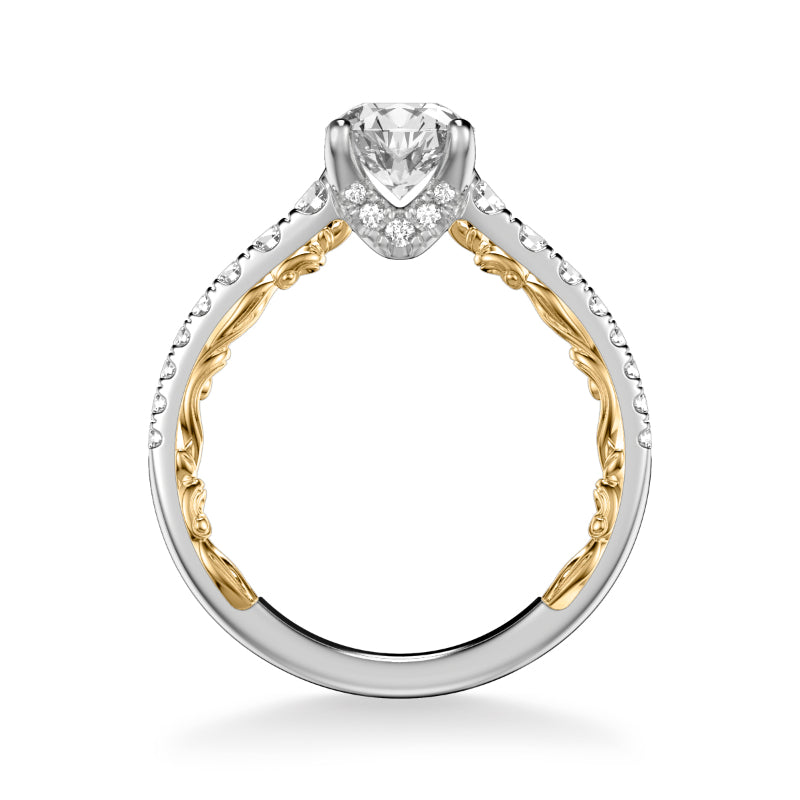 Artcarved Bridal Semi-Mounted with Side Stones Classic Lyric Engagement Ring Harley 18K White Gold Primary & 18K Yellow Gold