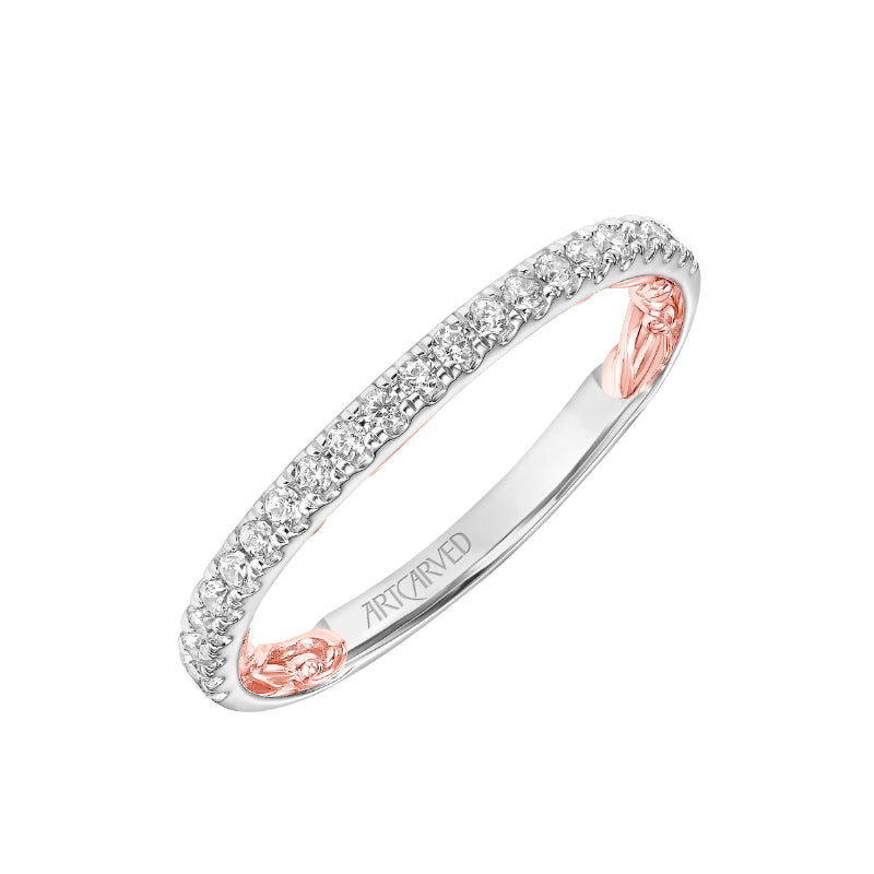 Artcarved Bridal Mounted with Side Stones Classic Lyric Diamond Wedding Band Harley 18K White Gold Primary & Rose Gold