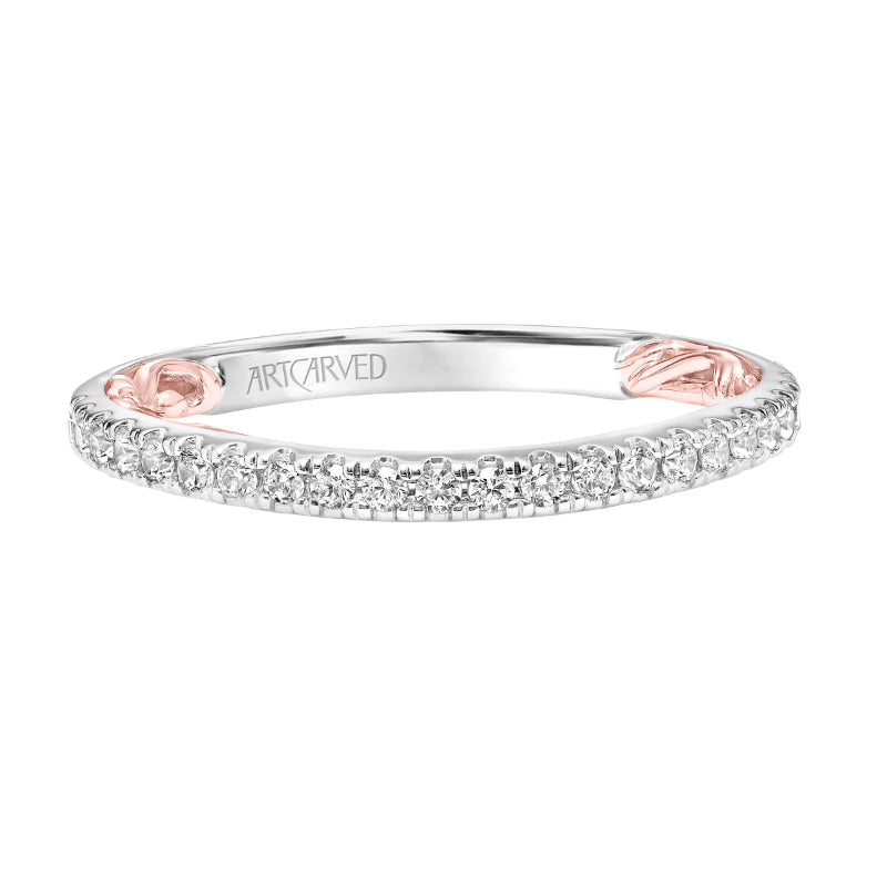 Artcarved Bridal Mounted with Side Stones Classic Lyric Diamond Wedding Band Harley 18K White Gold Primary & Rose Gold