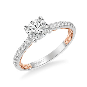 Artcarved Bridal Semi-Mounted with Side Stones Classic Lyric Engagement Ring Marta 14K White Gold Primary & 14K Rose Gold