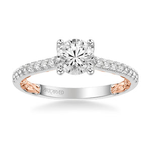 Artcarved Bridal Semi-Mounted with Side Stones Classic Lyric Engagement Ring Marta 14K White Gold Primary & 14K Rose Gold