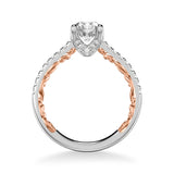 Artcarved Bridal Semi-Mounted with Side Stones Classic Lyric Engagement Ring Marta 14K White Gold Primary & 14K Rose Gold