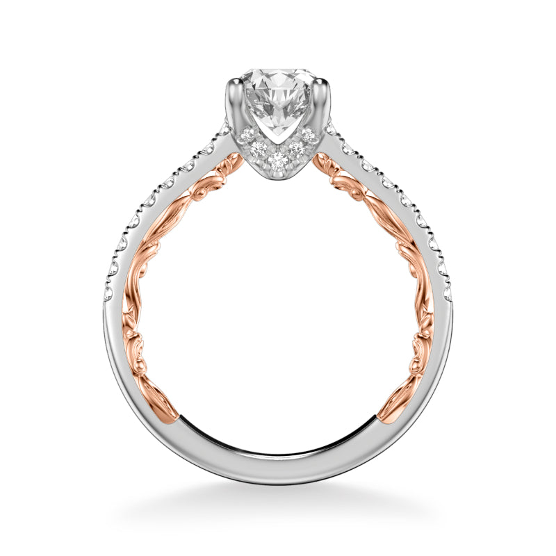 Artcarved Bridal Semi-Mounted with Side Stones Classic Lyric Engagement Ring Marta 14K White Gold Primary & 14K Rose Gold