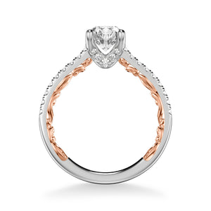 Artcarved Bridal Semi-Mounted with Side Stones Classic Lyric Engagement Ring Marta 14K White Gold Primary & 14K Rose Gold