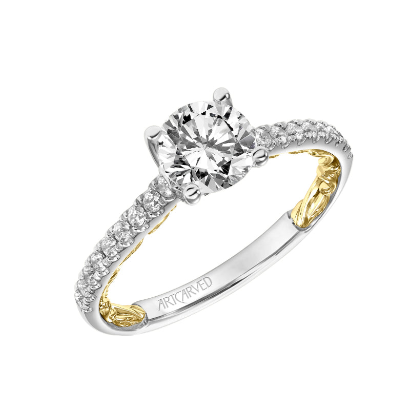 Artcarved Bridal Mounted with CZ Center Classic Lyric Engagement Ring Marta 18K White Gold Primary & 18K Yellow Gold