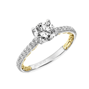 Artcarved Bridal Semi-Mounted with Side Stones Classic Lyric Engagement Ring Marta 14K White Gold Primary & 14K Yellow Gold