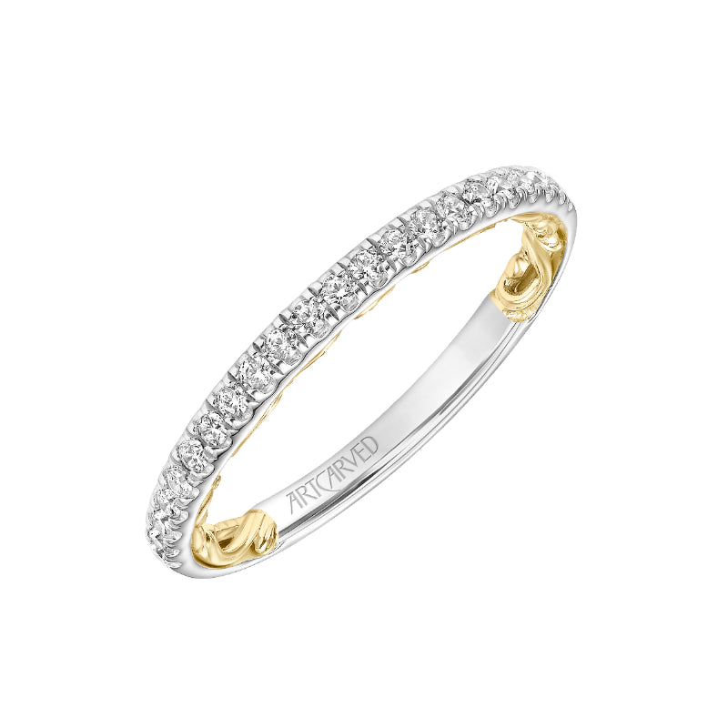 Artcarved Bridal Mounted with Side Stones Classic Lyric Diamond Wedding Band Brianne 14K White Gold Primary & 14K Yellow Gold