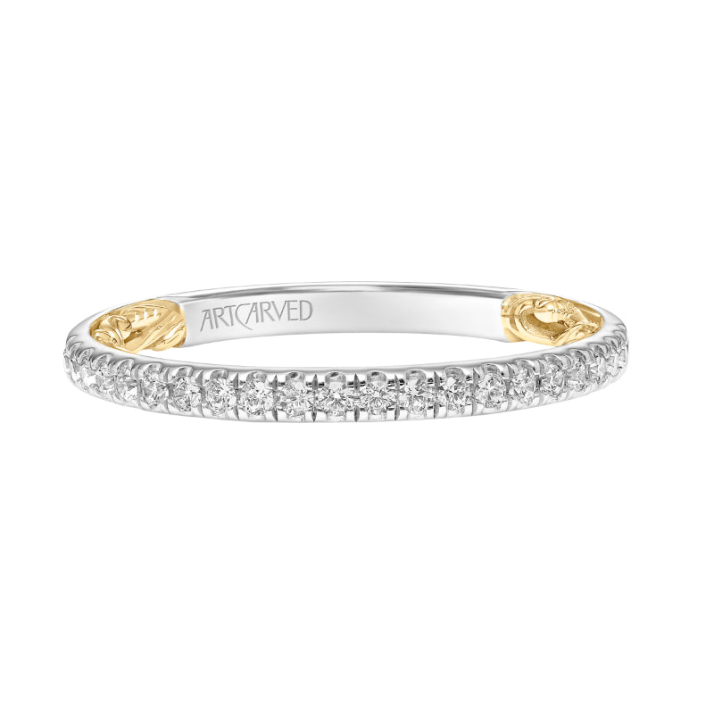 Artcarved Bridal Mounted with Side Stones Classic Lyric Diamond Wedding Band Brianne 18K White Gold Primary & 18K Yellow Gold