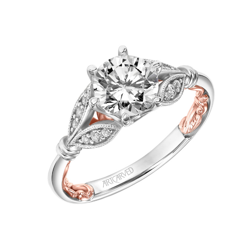 Artcarved Bridal Mounted with CZ Center Classic Lyric Engagement Ring Credence 14K White Gold Primary & 14K Rose Gold