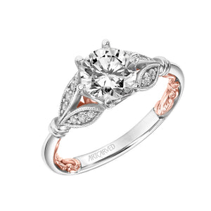 Artcarved Bridal Mounted with CZ Center Classic Lyric Engagement Ring Credence 14K White Gold Primary & 14K Rose Gold